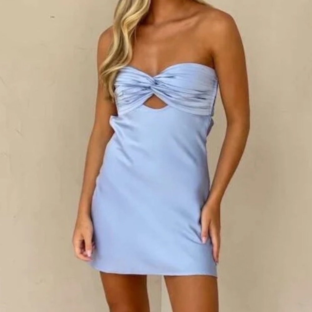 Blue Strapless Homecoming Dress